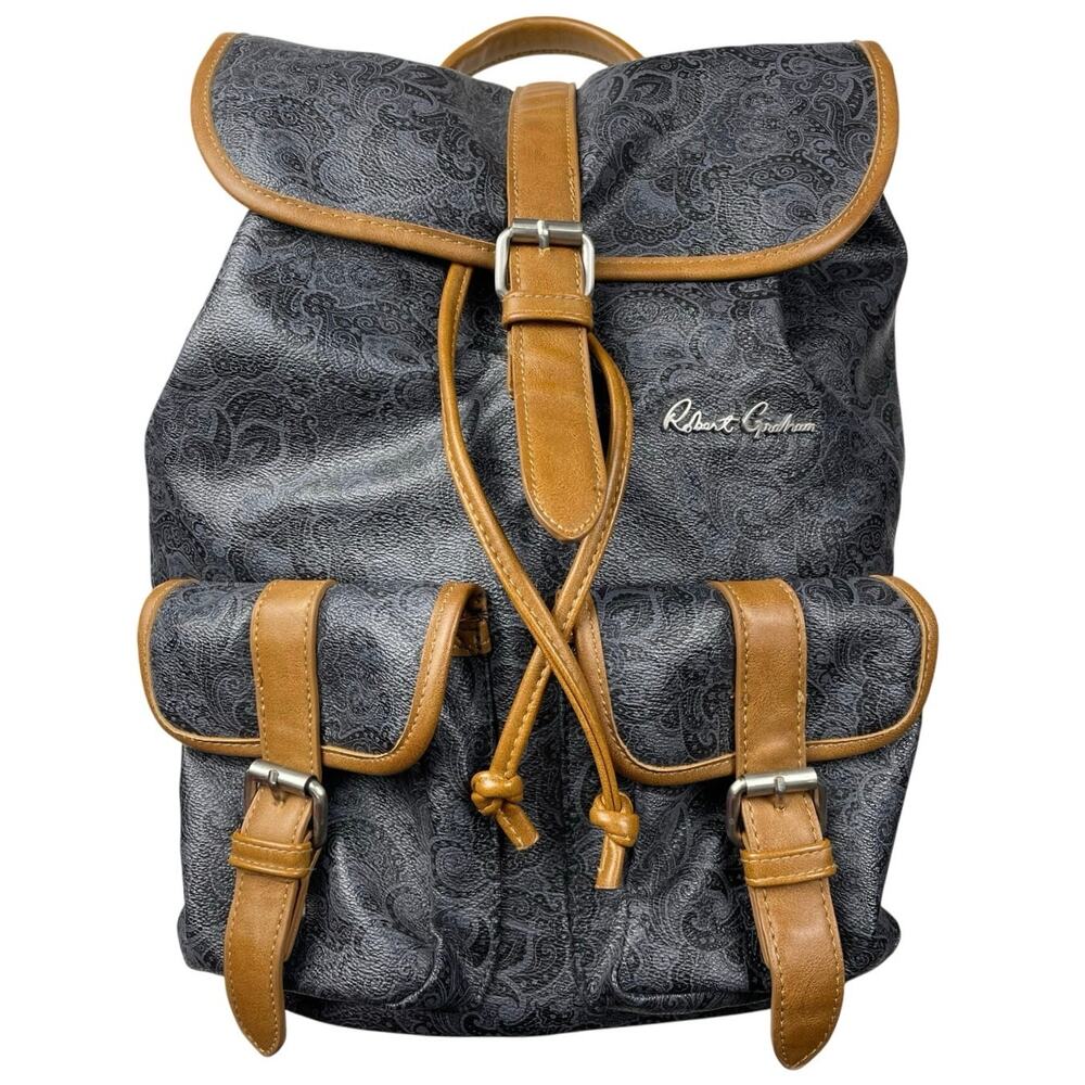 Robert Graham Black Paisley Backpack with Brown Trim